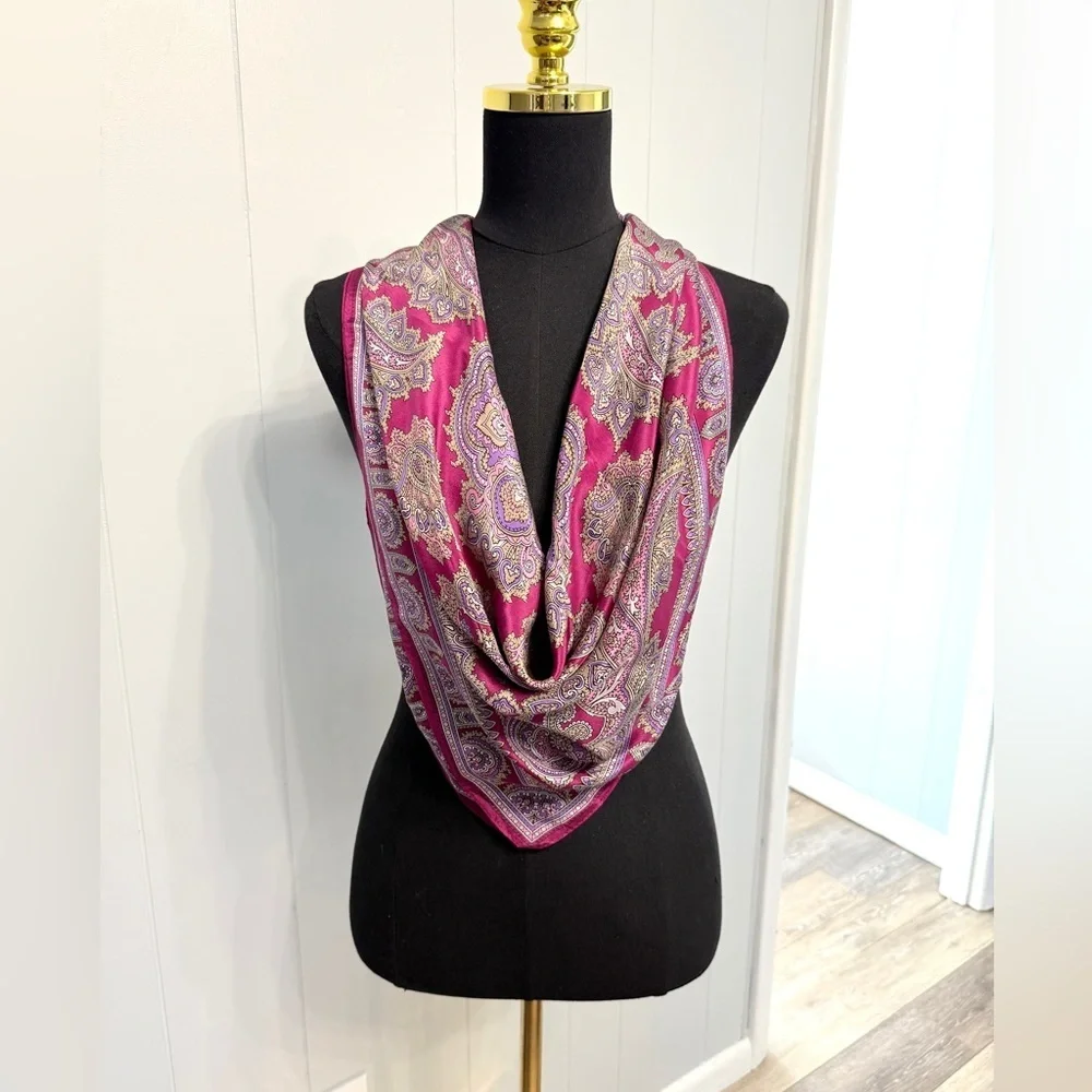 Elegant Paisley Silk Scarf - Purple and Red ( almost maroon)